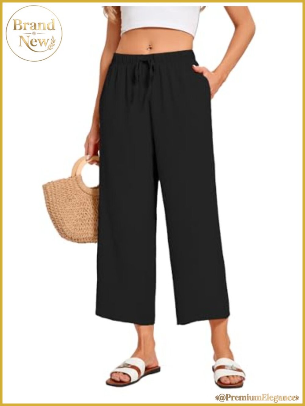 Womens Wide Leg Cropped Pants Low Rise Palazzo Ankle Summer Beach Capris